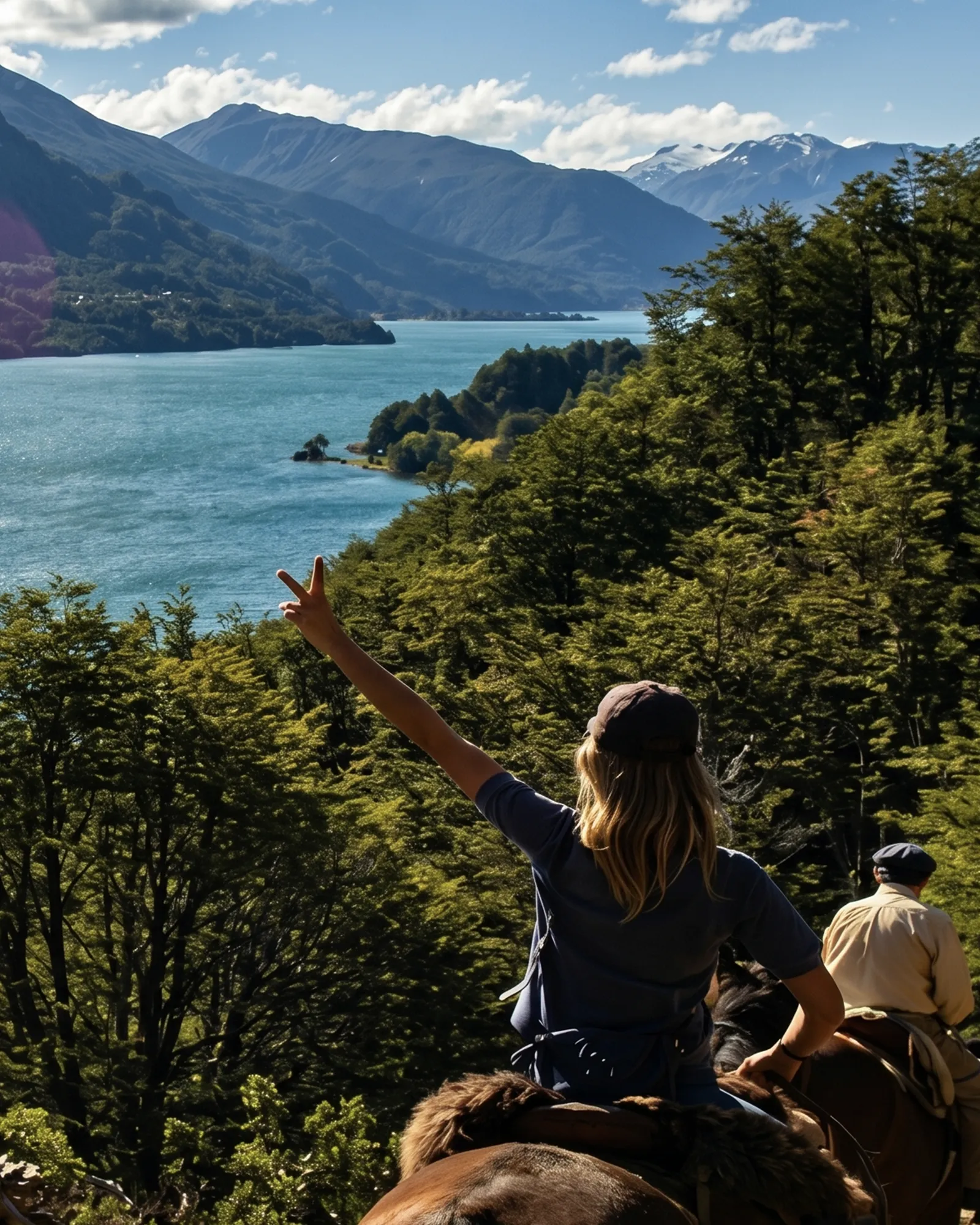 Cabalgata sobre el bosque con vista al Lago Espolón y la cordillera